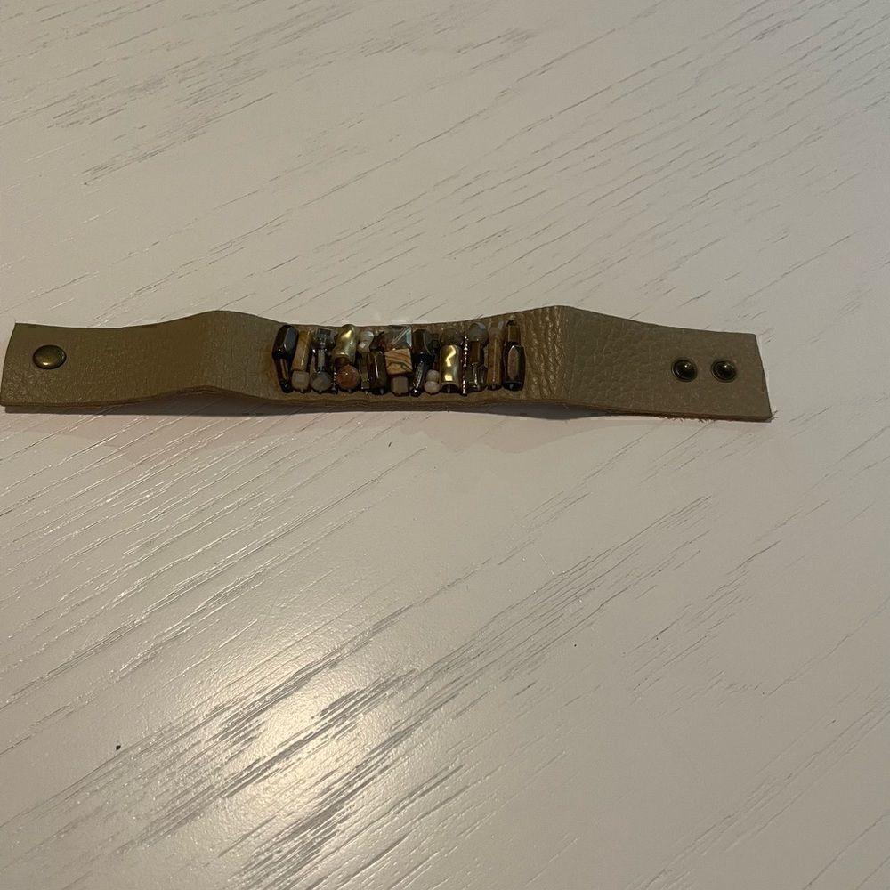Anthropologie tan nude Leather cuff bracelet with yellow gold embellishments